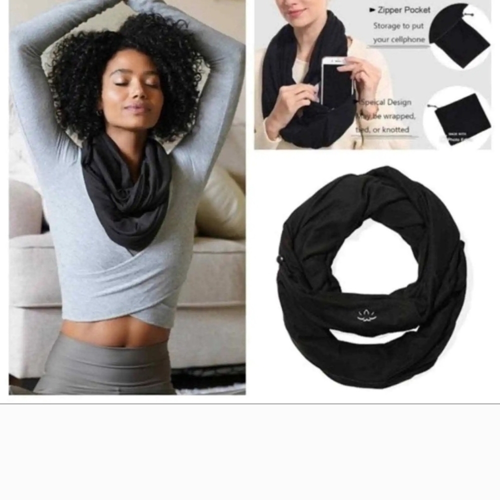 Beyond Yoga Black Infinity Scarf with Pocket